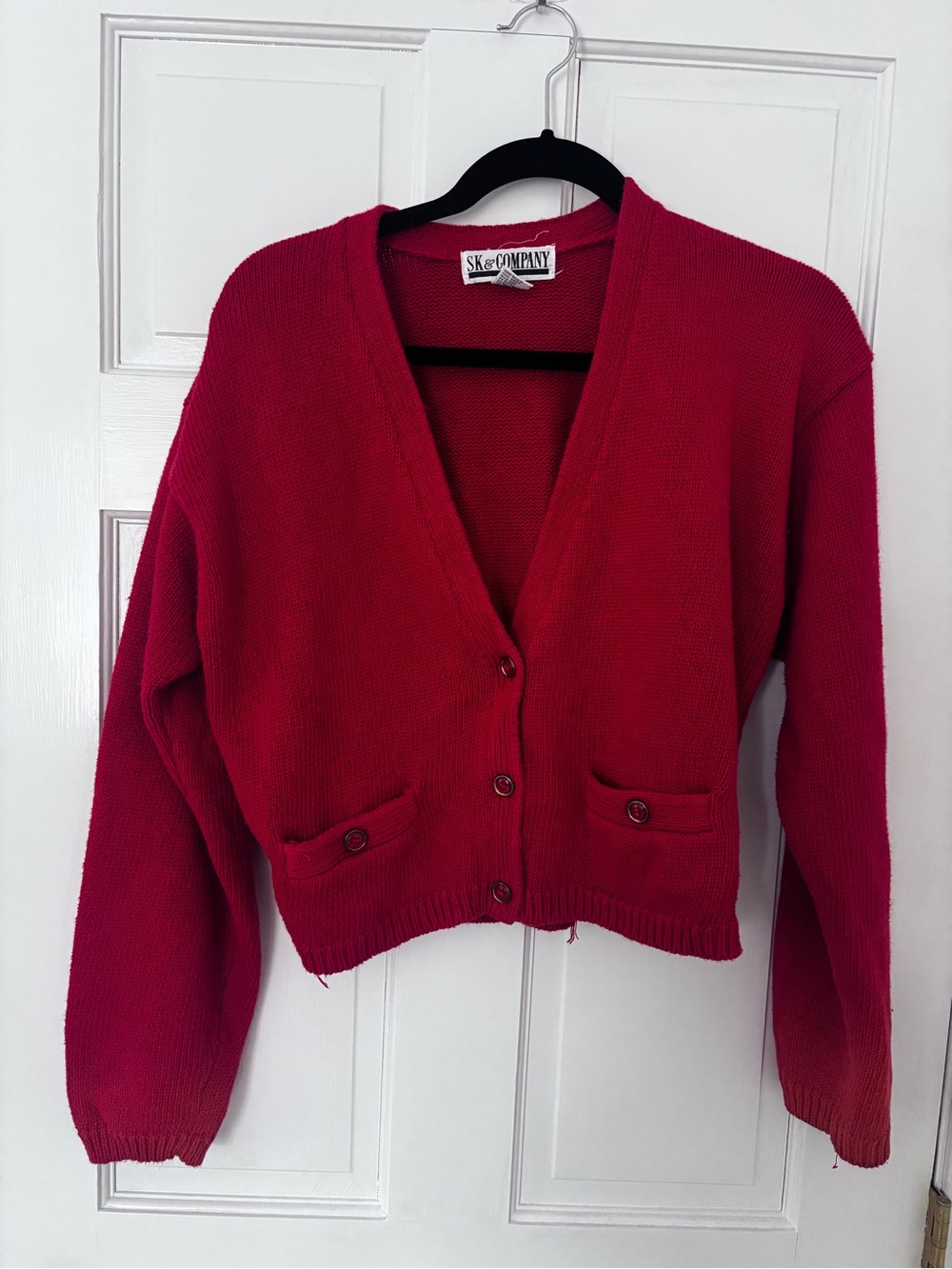 SK & Company Red V-Neck Button Cardigan Sweater